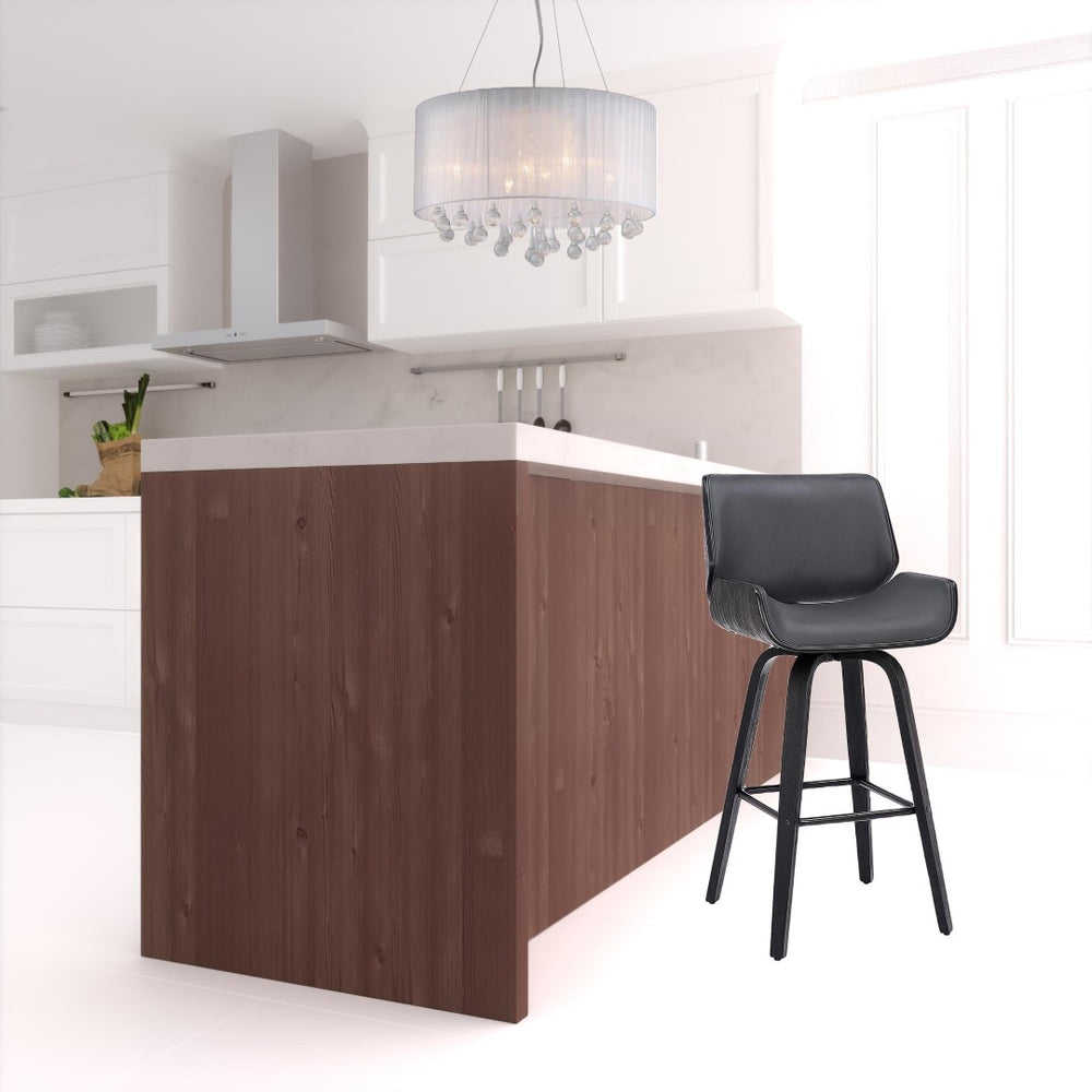 HomeRoots 26" Gray Faux Leather Swivel Counter Stool with Black Iron Base - Stylish, Durable, Comfortable Seat 476865