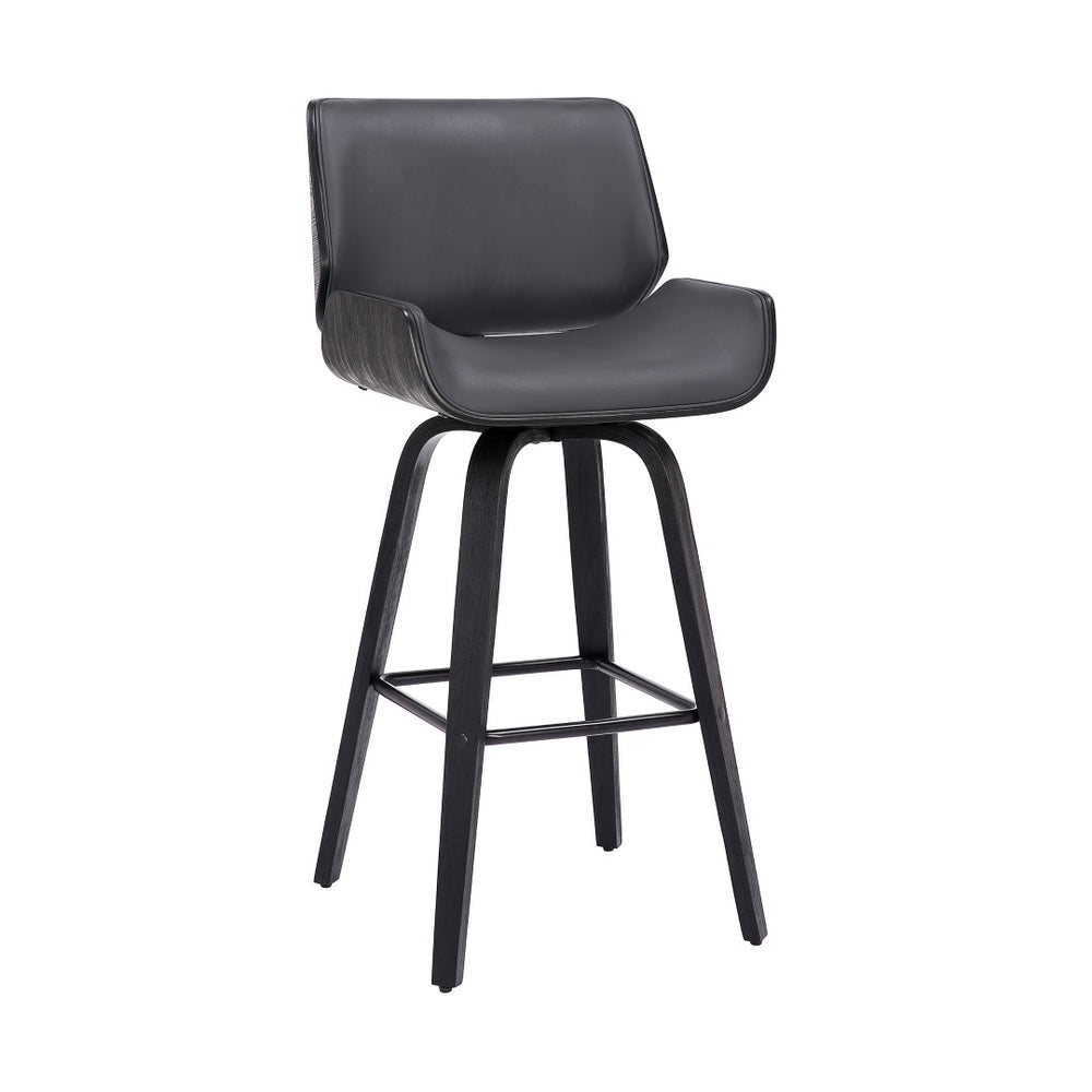 HomeRoots 26" Gray Faux Leather Swivel Counter Stool with Black Iron Base - Stylish, Durable, Comfortable Seat 476865