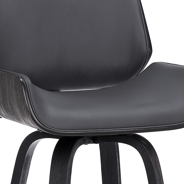 Homeroots 30" Gray And Black Faux Leather And Iron Swivel Bar Height Bar Chair   476866