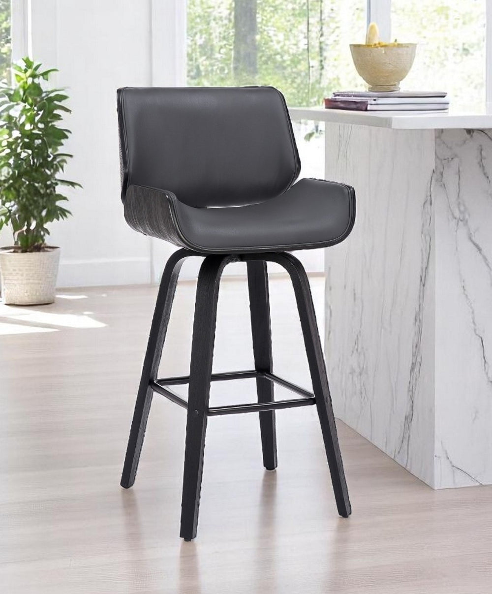 HomeRoots 30" Stylish Gray and Black Faux Leather Swivel Bar Chair with Durable Iron Base for Comfort 476866