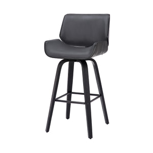 Homeroots 30" Gray And Black Faux Leather And Iron Swivel Bar Height Bar Chair   476866