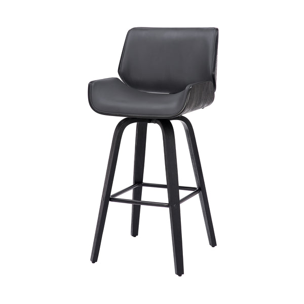 Homeroots 30" Gray And Black Faux Leather And Iron Swivel Bar Height Bar Chair   476866