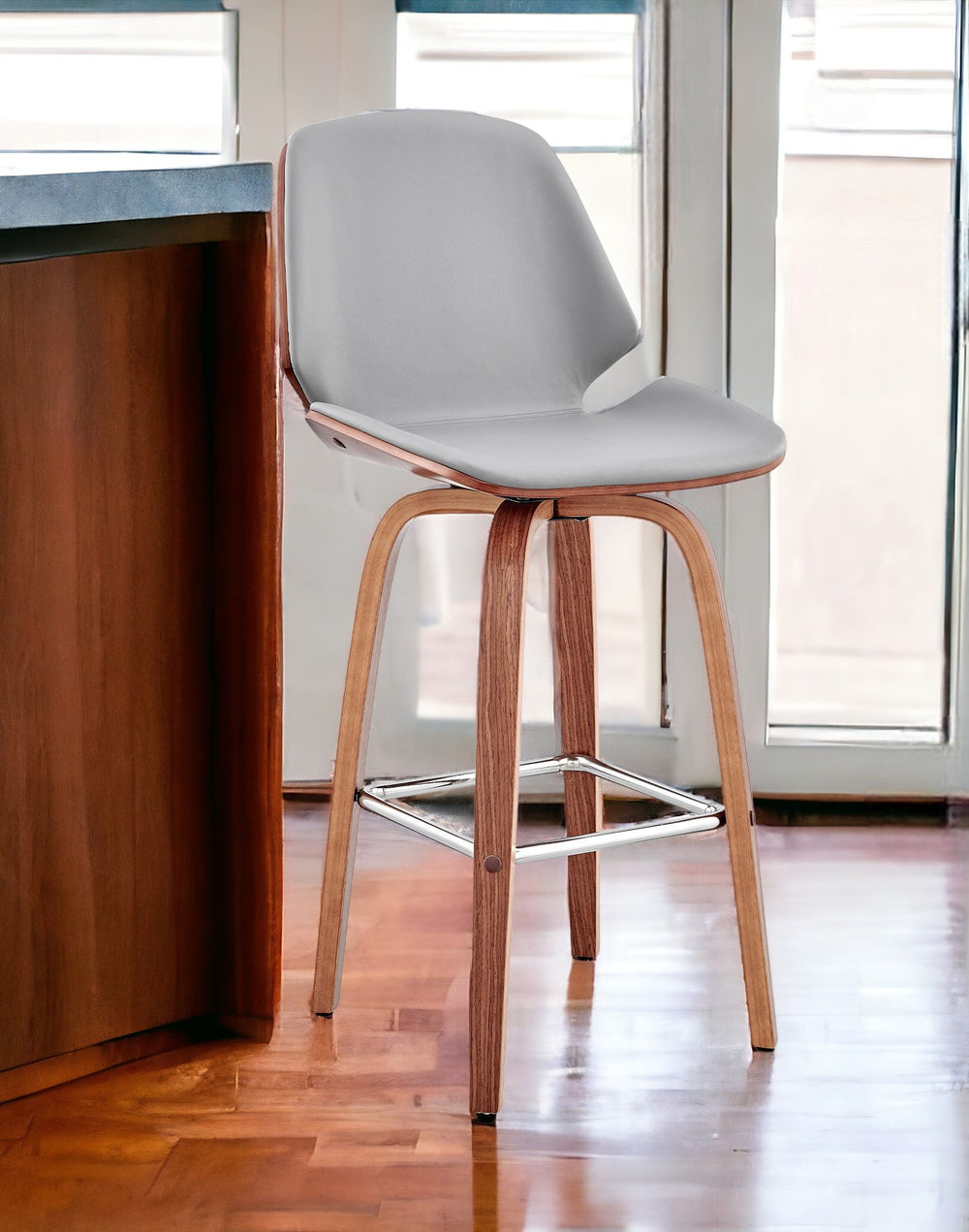 Homeroots 26" Gray And Brown Swivel Counter Height Bar Chair   476867