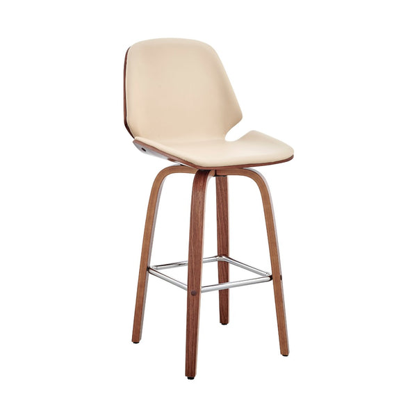 HomeRoots 26" Cream Swivel Bar Chair with Walnut Base - Ergonomic Comfort & Modern Style for Your Home! 476868
