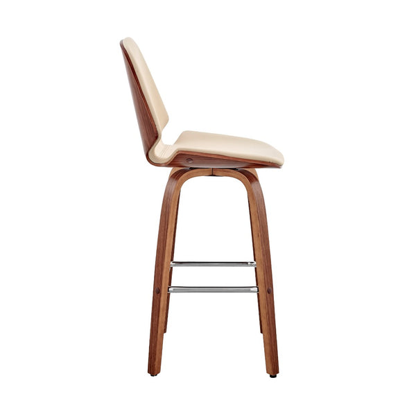 HomeRoots 26" Cream Swivel Bar Chair with Walnut Base - Ergonomic Comfort & Modern Style for Your Home! 476868
