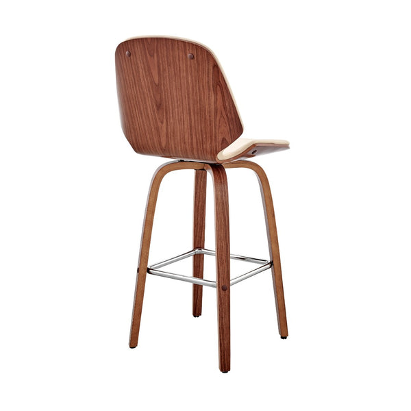 HomeRoots 26" Cream Swivel Bar Chair with Walnut Base - Ergonomic Comfort & Modern Style for Your Home! 476868
