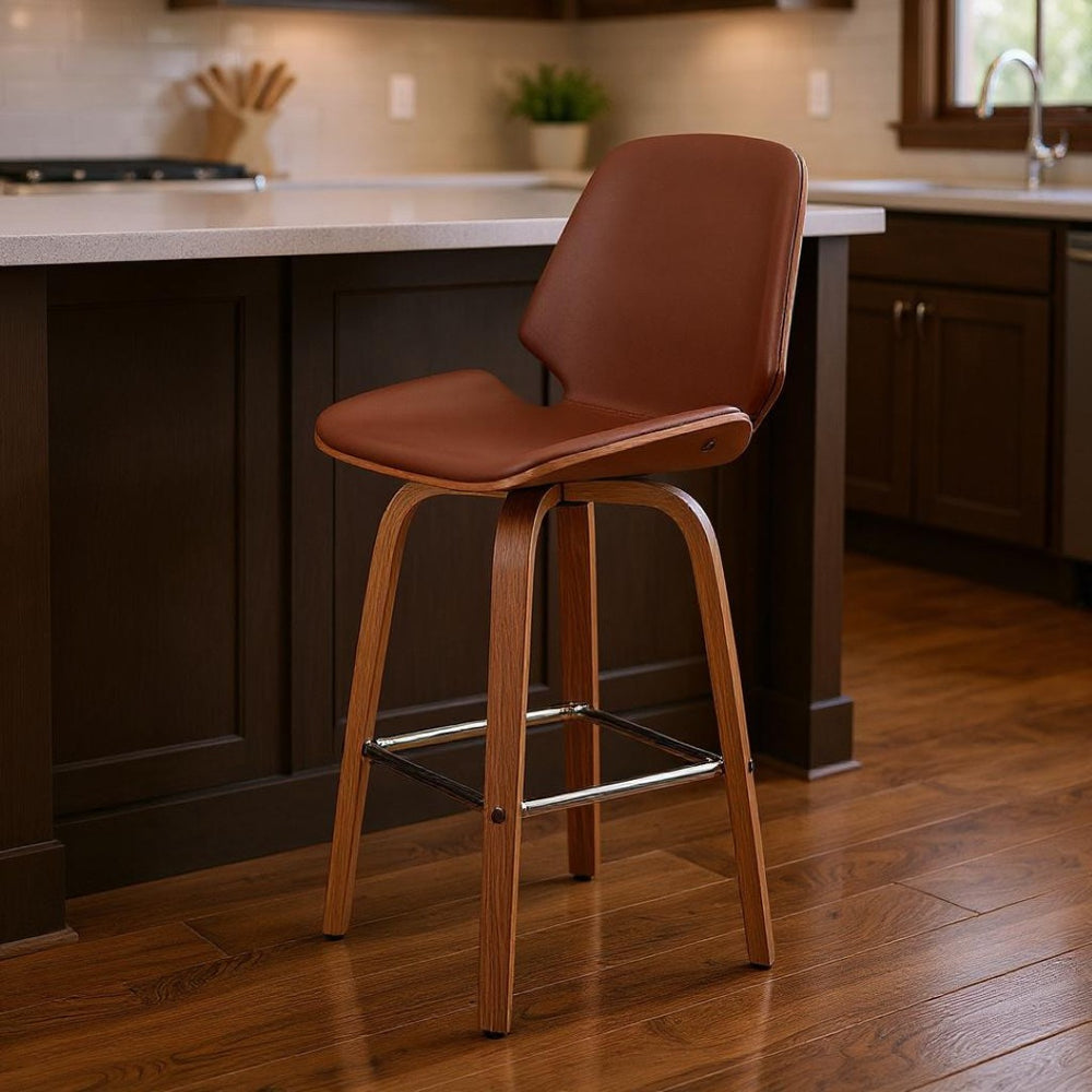 HomeRoots 26" Brown Swivel Bar Chair – Stylish Counter Height Seating with Ergonomic Design & Walnut Base 476869