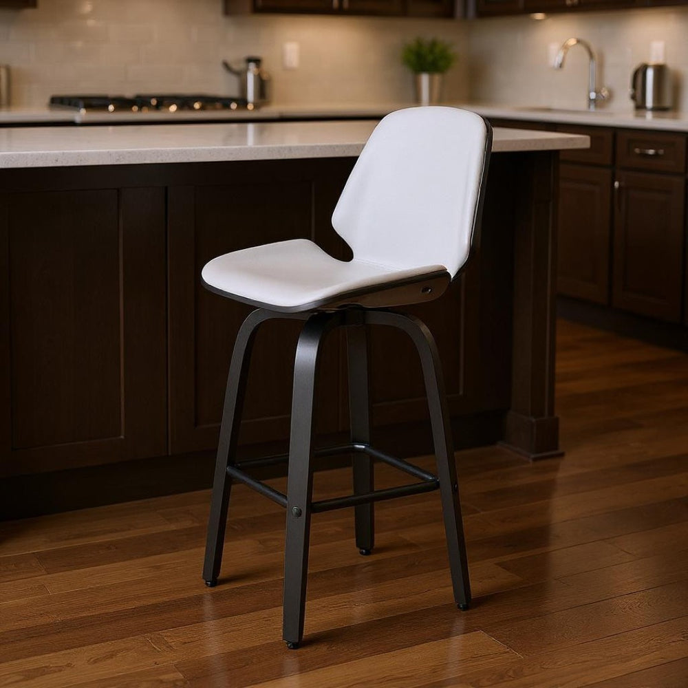 HomeRoots 26" Gray Faux Leather Swivel Counter Stool - Ergonomic Design, 360° Rotation, Modern Bar Seating 476870