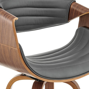 Homeroots 30" Gray And Brown And Brown Faux Leather And Solid Wood Swivel Bar Chair   476872