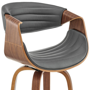 Homeroots 30" Gray And Brown And Brown Faux Leather And Solid Wood Swivel Bar Chair   476872