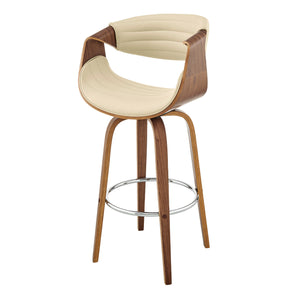 Homeroots 26" Cream And Brown Faux Leather And Wood Swivel Counter Height Bar Chair   476873