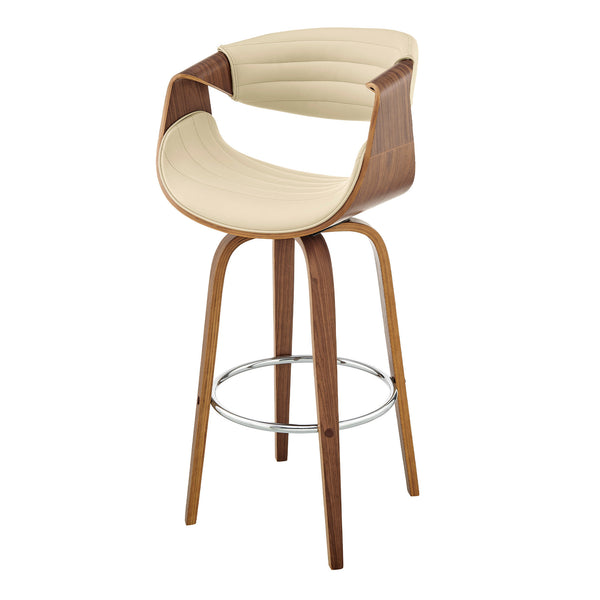 Homeroots 26" Cream And Brown Faux Leather And Wood Swivel Counter Height Bar Chair   476873