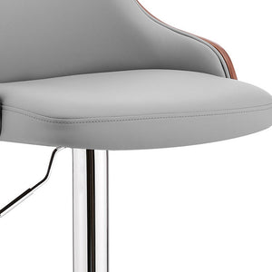 Homeroots Gray And Silver Faux Leather And Iron Adjustable Height Swivel Bar Chair   476877