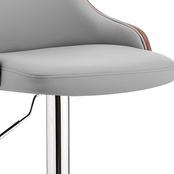 Homeroots Gray And Silver Faux Leather And Iron Adjustable Height Swivel Bar Chair   476877