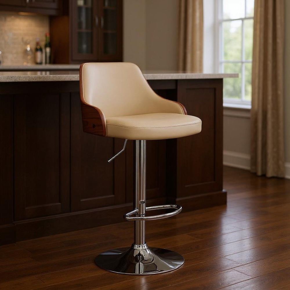 HomeRoots 24" Cream Faux Leather Swivel Bar Chair – Adjustable Height, Modern Chrome Base, Stylish Comfort 476878