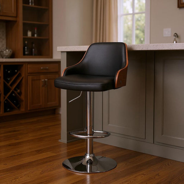HomeRoots 24" Adjustable Black Faux Leather Swivel Bar Chair with Chrome Base for Modern Spaces and Comfort 476879