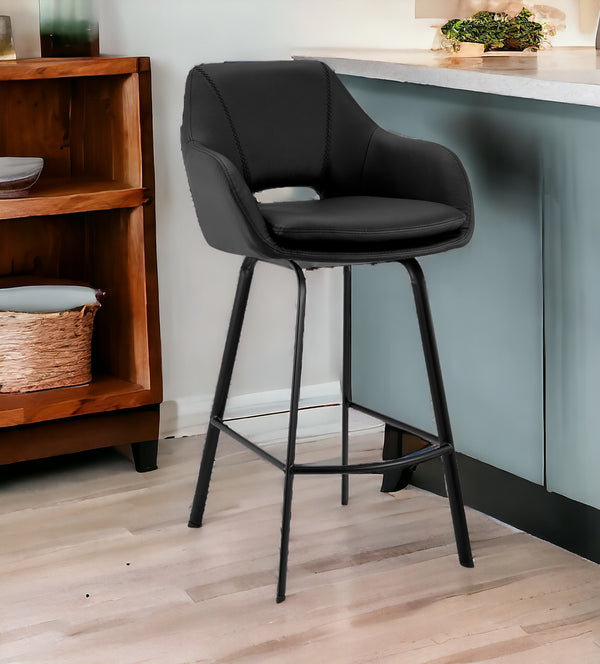 Homeroots 26" Black Fabric And Iron Low Back Counter Height Swivel Bar Chair   476881