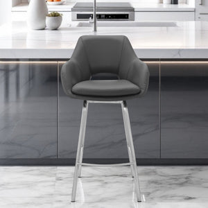 Homeroots 30" Gray And Silver Iron Swivel Low Back Bar Height Bar Chair   476886