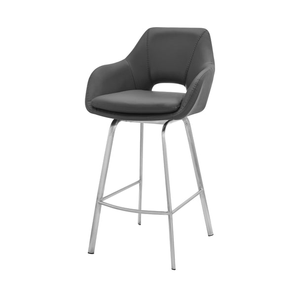 Homeroots 30" Gray And Silver Iron Swivel Low Back Bar Height Bar Chair   476886