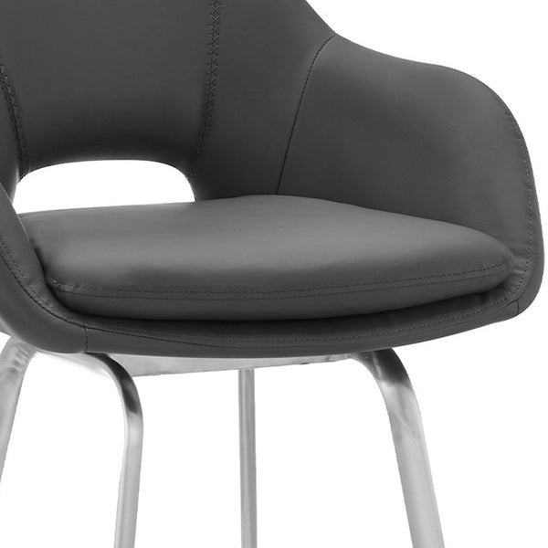 Homeroots 30" Gray And Silver Iron Swivel Low Back Bar Height Bar Chair   476886