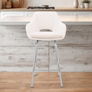 Homeroots 26" White And Silver Iron Swivel Low Back Counter Height Bar Chair   476887