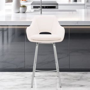 Homeroots 30" White And Silver Iron Swivel Low Back Bar Height Bar Chair   476888