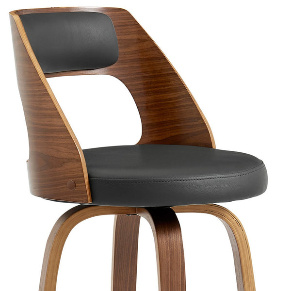 Homeroots 30" Gray And Brown Swivel Bar Height Bar Chair   476890