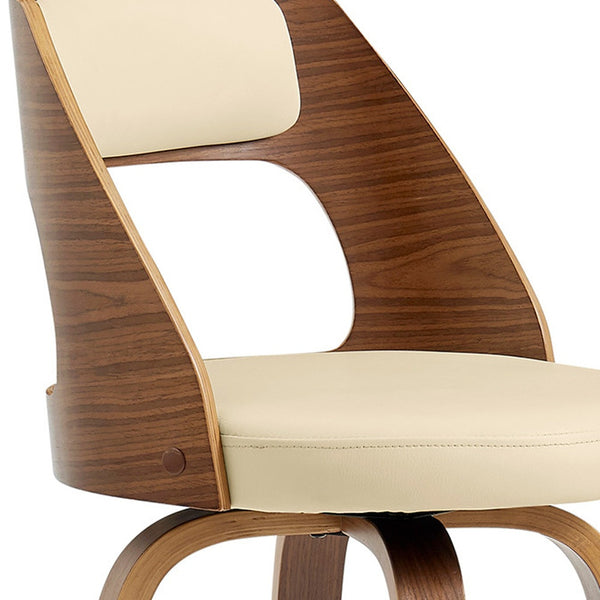 Homeroots 30" Cream And Brown Swivel Bar Height Bar Chair   476892