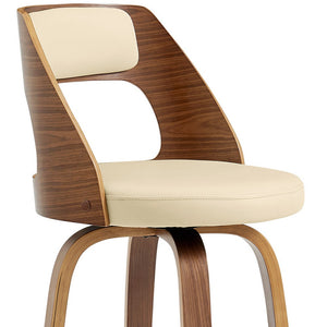 Homeroots 30" Cream And Brown Swivel Bar Height Bar Chair   476892