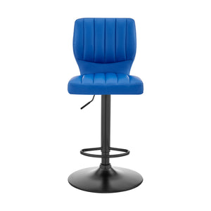 Homeroots 25" Blue And Black Iron Swivel Adjustable Height Bar Chair   476896