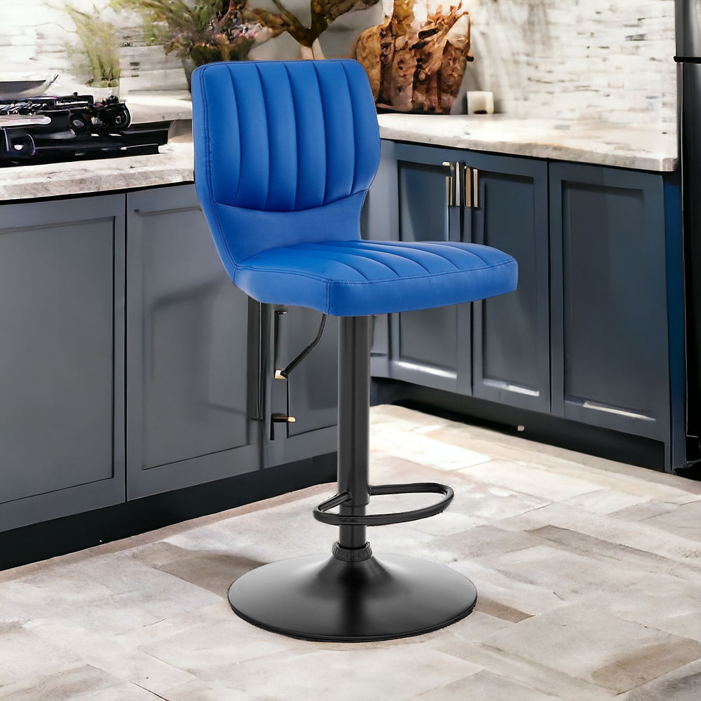 Homeroots 25" Blue And Black Iron Swivel Adjustable Height Bar Chair   476896