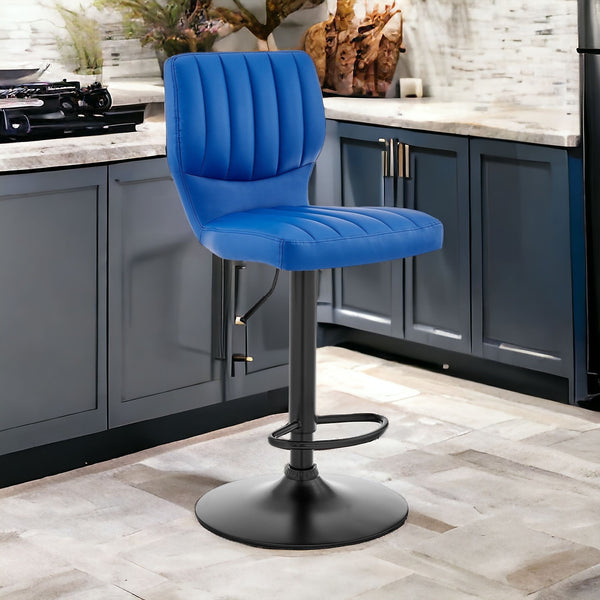 Homeroots 25" Blue And Black Iron Swivel Adjustable Height Bar Chair   476896