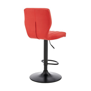 HomeRoots Red Adjustable Height Swivel Bar Chair - Contemporary Faux Leather with Iron Base for Home & Office 476898