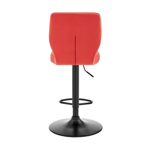 HomeRoots Red Adjustable Height Swivel Bar Chair - Contemporary Faux Leather with Iron Base for Home & Office 476898