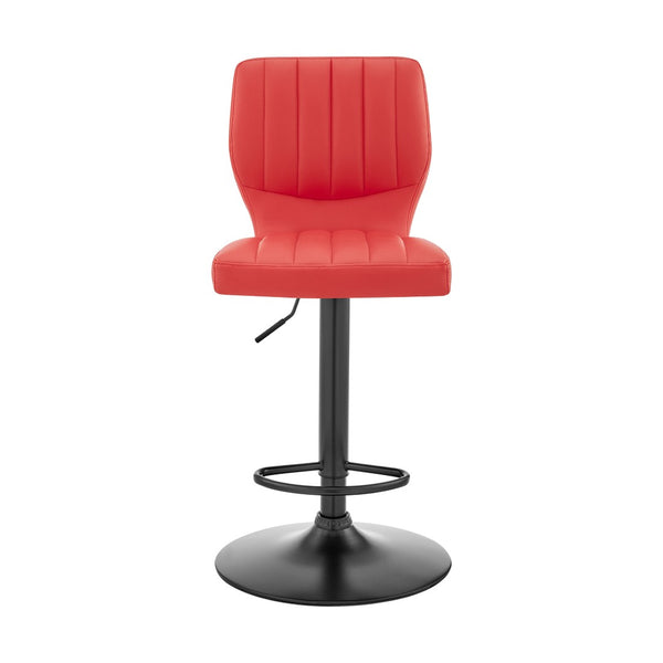 HomeRoots Red Adjustable Height Swivel Bar Chair - Contemporary Faux Leather with Iron Base for Home & Office 476898