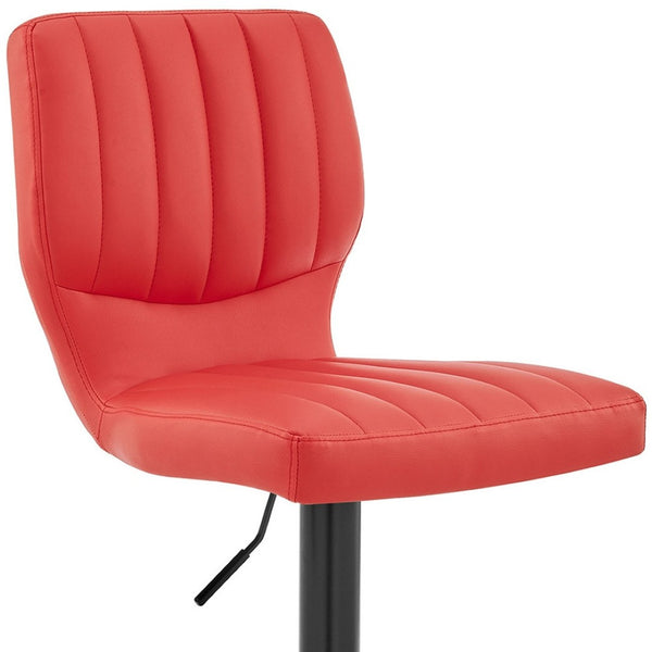 HomeRoots Red Adjustable Height Swivel Bar Chair - Contemporary Faux Leather with Iron Base for Home & Office 476898
