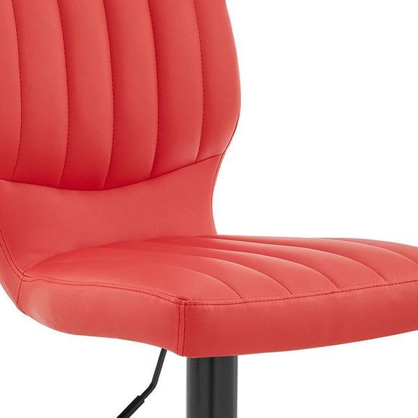 HomeRoots Red Adjustable Height Swivel Bar Chair - Contemporary Faux Leather with Iron Base for Home & Office 476898
