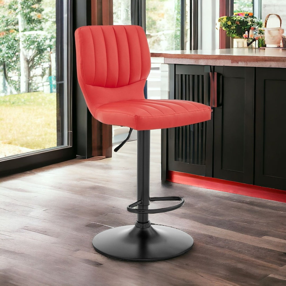 HomeRoots Red Adjustable Height Swivel Bar Chair - Contemporary Faux Leather with Iron Base for Home & Office 476898