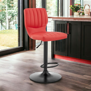 HomeRoots Red Adjustable Height Swivel Bar Chair - Contemporary Faux Leather with Iron Base for Home & Office 476898