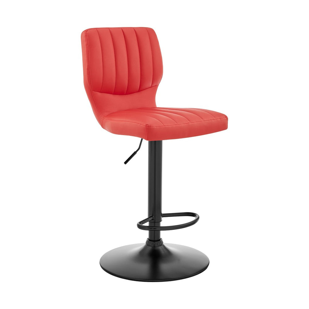 HomeRoots Red Adjustable Height Swivel Bar Chair - Contemporary Faux Leather with Iron Base for Home & Office 476898