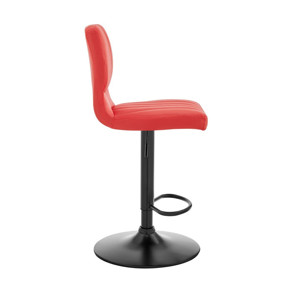 HomeRoots Red Adjustable Height Swivel Bar Chair - Contemporary Faux Leather with Iron Base for Home & Office 476898