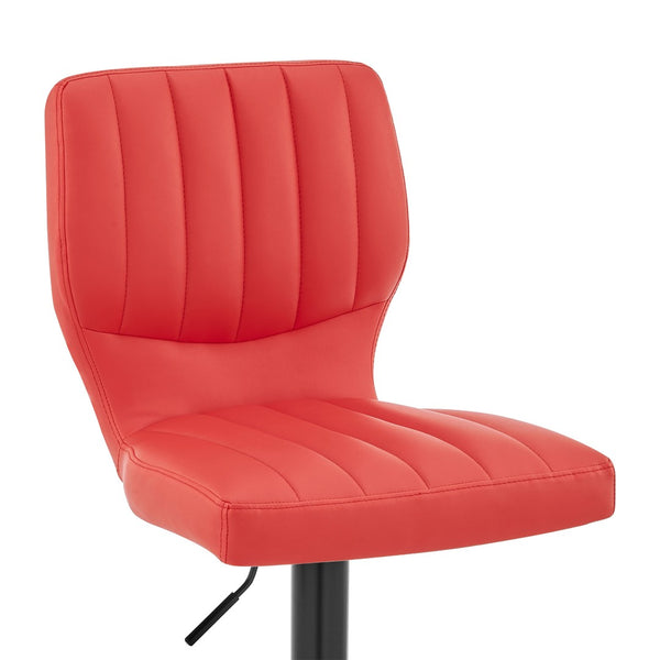 HomeRoots Red Adjustable Height Swivel Bar Chair - Contemporary Faux Leather with Iron Base for Home & Office 476898