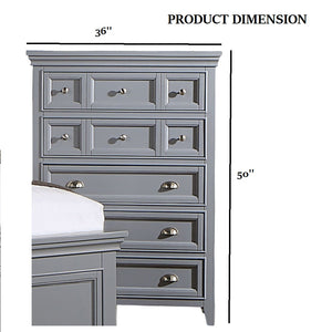 English Elm Transitional Solid Wood Chest with Five Smooth Glide Drawers, Felt-Lined Top, Timeless Design Gray 39 L x 21 W x 56 H B2741P369370