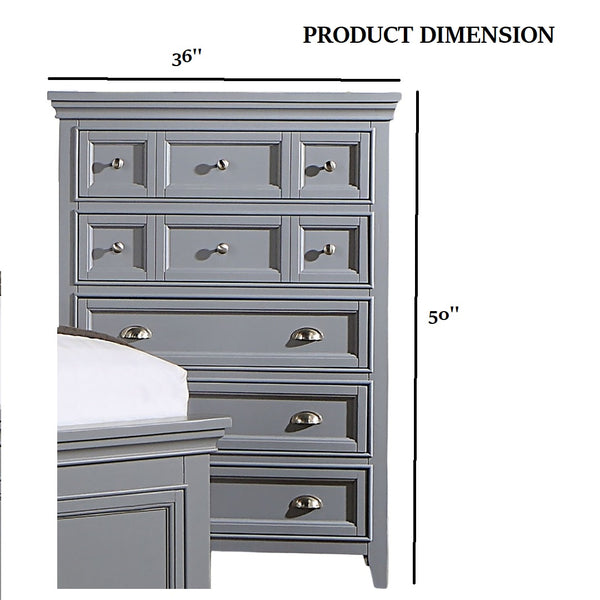 English Elm Transitional Solid Wood Chest with Five Smooth Glide Drawers, Felt-Lined Top, Timeless Design Gray 39 L x 21 W x 56 H B2741P369370