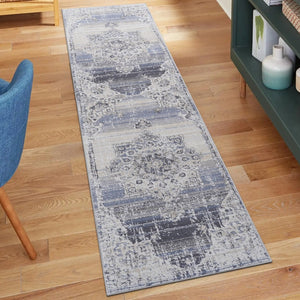English Elm Payas Elegant Cream & Blue Medallion Runner Rug - Durable, Easy-Care, Perfect For High-Traffic Areas B189P183570-GIGA