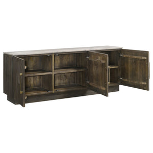 English Elm Metzger Marble Top Sideboard with Checkerboard Doors and Mango Wood Storage B062S01481