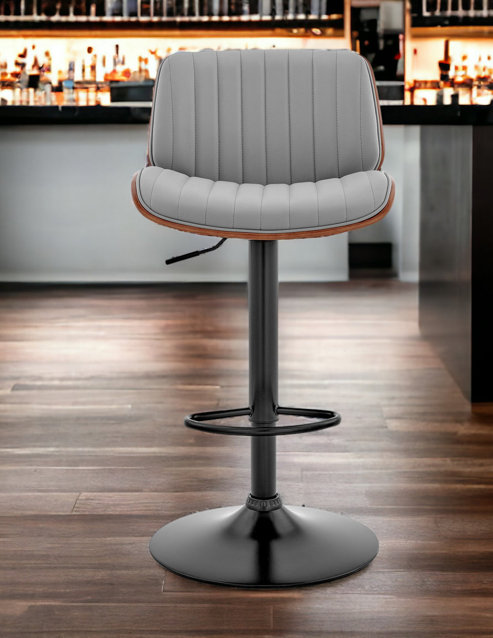 Homeroots 24" Gray And Black Iron Swivel Adjustable Height Bar Chair   476907