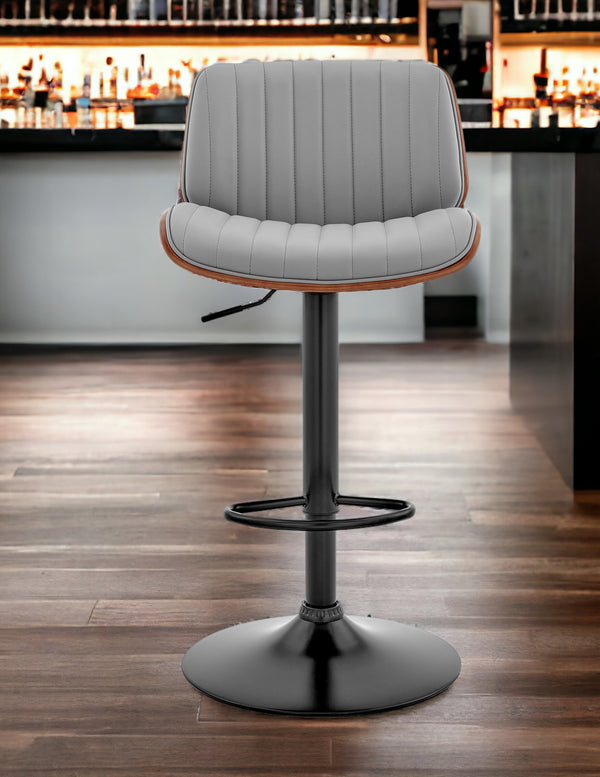 Homeroots 24" Gray And Black Iron Swivel Adjustable Height Bar Chair   476907