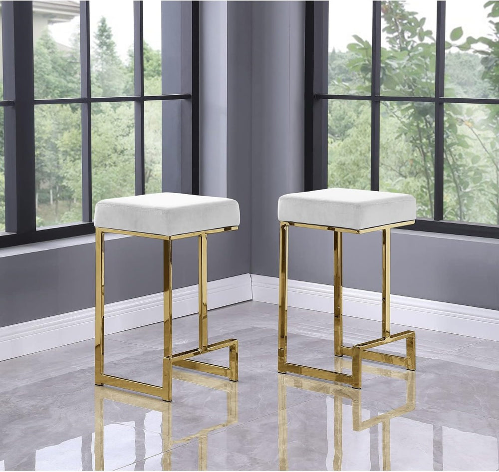 English Elm 25 in Backless Faux Leather Counter Stools with Brushed Gold Sled Base Set of 2 Gold+White B011P497737