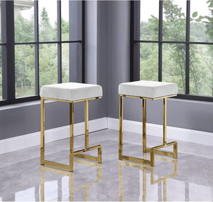 English Elm 25 in Backless Faux Leather Counter Stools with Brushed Gold Sled Base Set of 2 Gold+White B011P497737